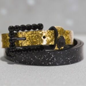 Kurt Geiger belt metallic gold black rhinestone buckle eagle $88 Saints Steelers
